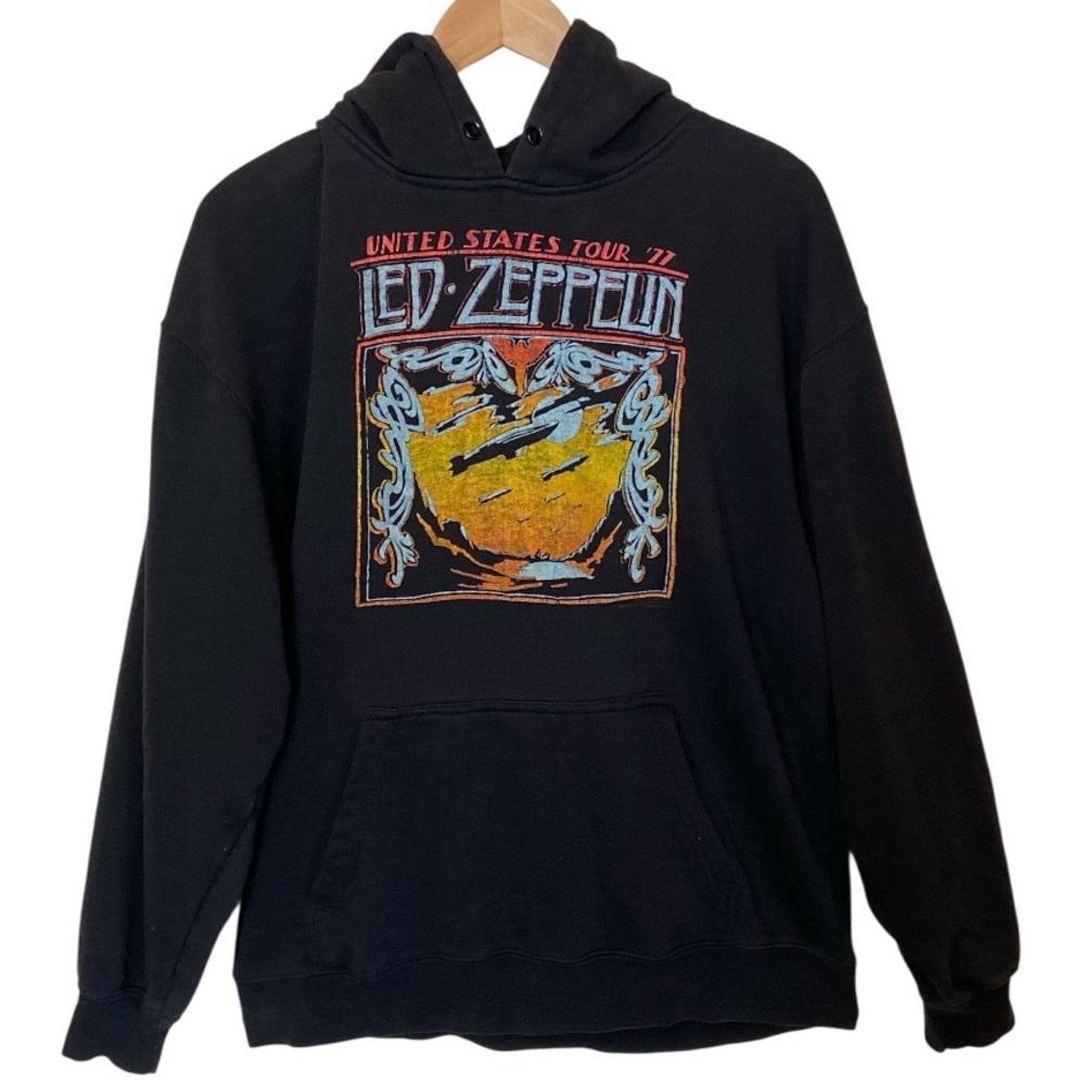Led Zeppelin 1977 US Tour Bravado Mens XL Black Graphic Band Hoodie